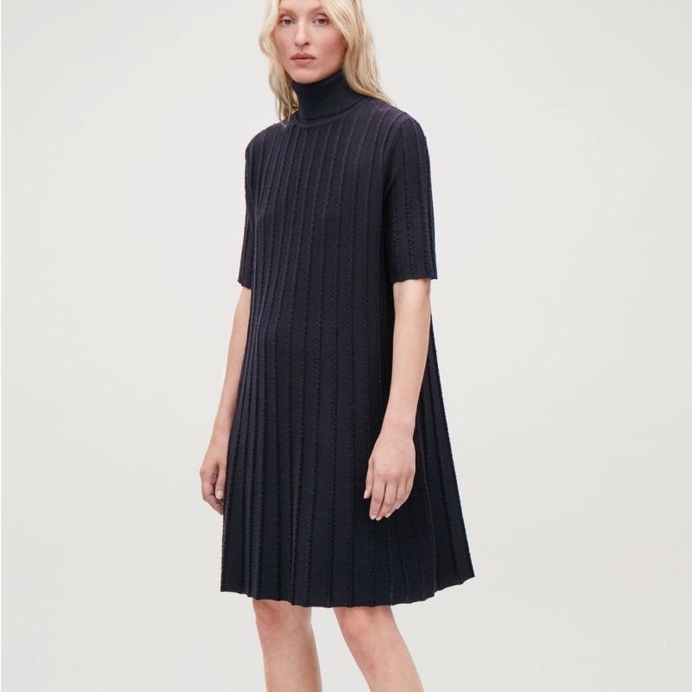 COS Scalloped Pleated Knit Dress Size Large